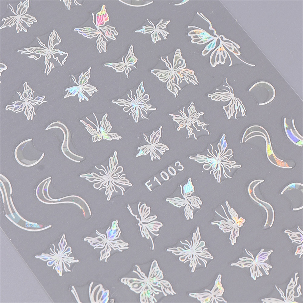♕ Nail Art Butterfly Nail Sticker Màu đen và trắng Laser lỏng hình con bướm cong Ngôi sao lấp lánh mịn Nhãn dán trang trí móng tay Công cụ làm móng tay cho cửa hàng làm móng NỘI THẤT