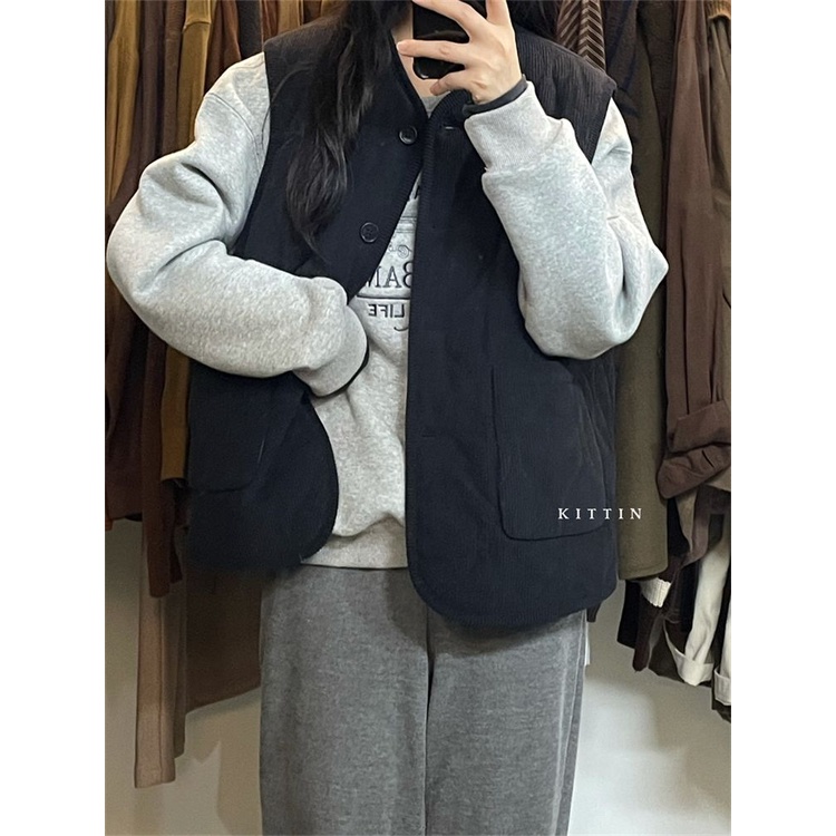Áo Khoác cotton Sát Nách Dáng Rộng Phong Cách Hàn Quốc Thời Trang Thu Đông Mới