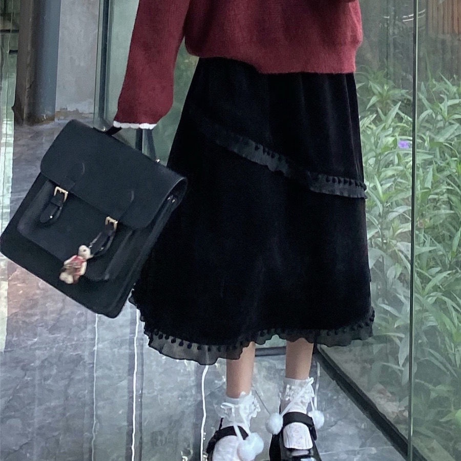 Mới Chân Váy Dài Qua Gối Lưng Cao Phong Cách Nhật Bản Ngọt Ngào Dễ Thương