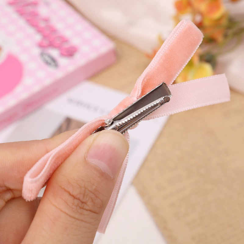 Kẹp Tóc Nơ Nhỏ Bằng Nhung Màu Trơn Dễ Thương Phong Cách Hàn Quốc Cho Nữ / Bé Gái