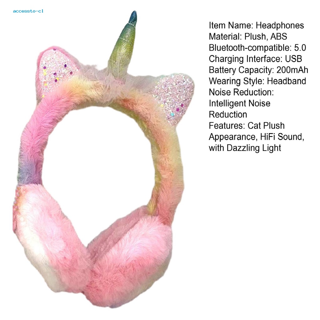 Accessto Tai Nghe bluetooth Không Dây Hình Mèo Nhồi Bông Âm Thanh hifi Có Đèn Phát Sáng Thời Trang Cho Trẻ Em