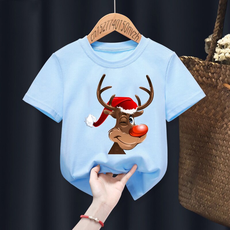 Dễ Thương Áo Thun In Hình Tuần Lộc Giáng Sinh Màu Trắng / Đỏ Đáng Yêu Vui Nhộn Thời Trang Mùa Hè Cho Bé y2k