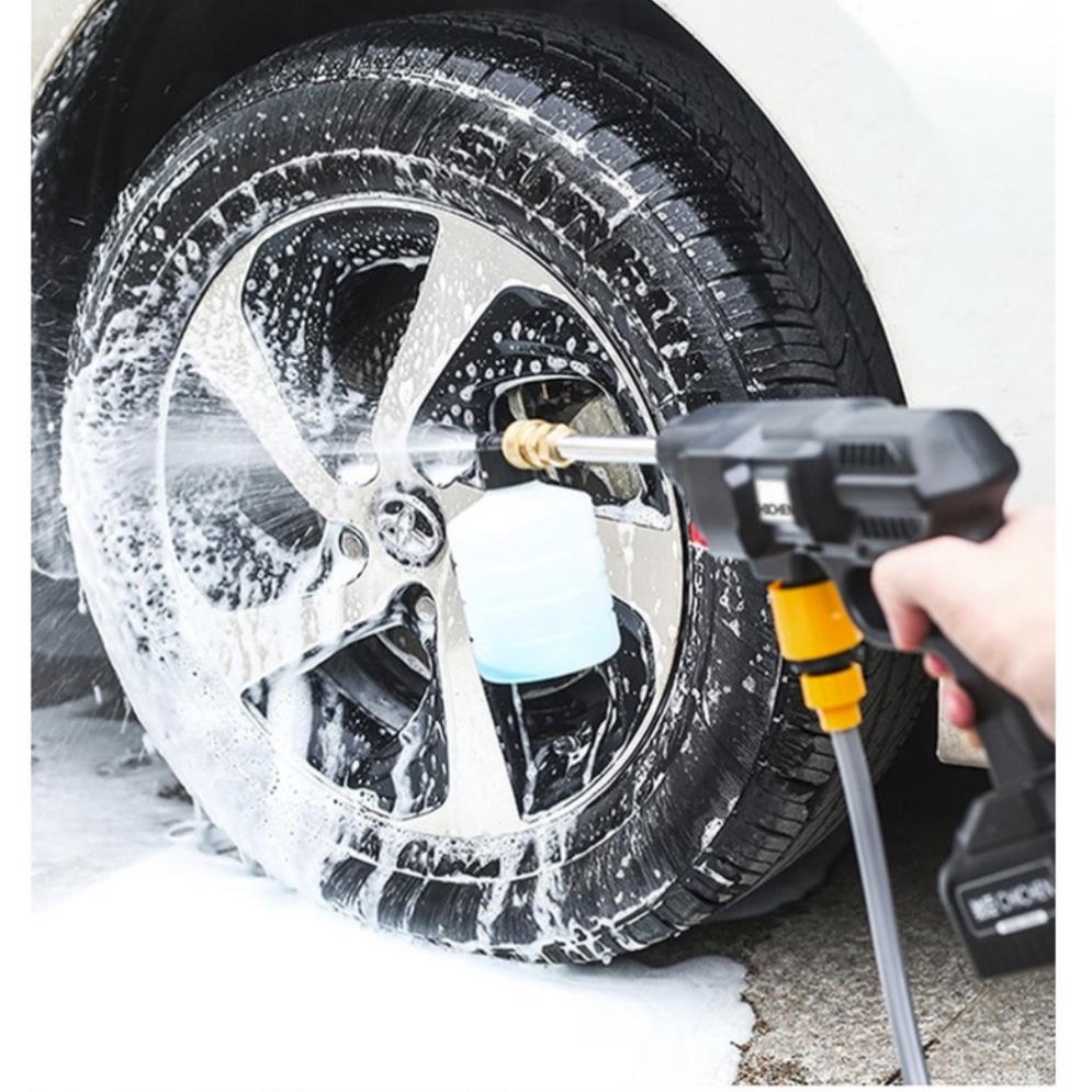 Máy rửa xe cầm tay mini gia đình công suất cao 400w 2 pin sạc 48V, máy rửa xe ô tô áp lực ca