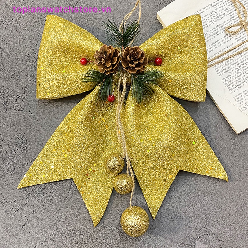 Toplanswatchstore Nơ Ruy Băng Hình Nón Lớn Màu Vàng Đỏ Lấp Lánh Trang Trí Cây Thông Noel vn