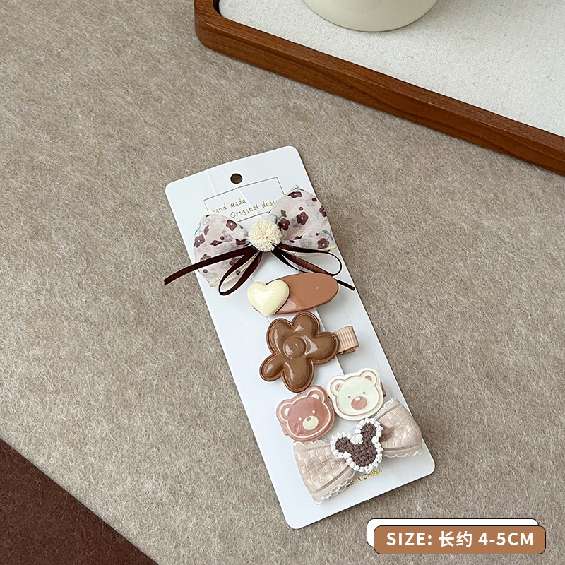 Set 5 Kẹp Tóc Nơ Màu Cà Phê Dễ Thương Dành Cho Bé Gái 2676