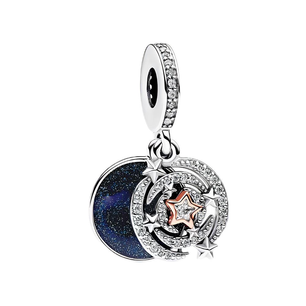 Lấp Lánh Galaxy Đôi Tòn Ten Charm Mặt Dây Phù Hợp Với Vòng Tay Pandora Mạ Bạc DIY Trang Sức