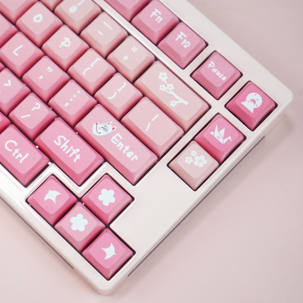 Keycaps chủ đề màu hồng Sakura, keycap 131 phím, chiều cao XDA 9,5mm, thăng hoa PBT, thích hợp cho bàn phím phím 87/68/84/104/108