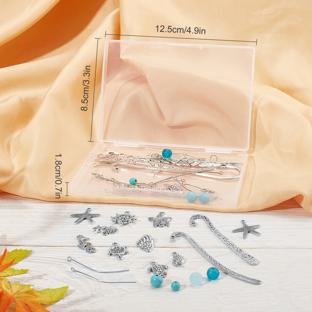 1 Hộp 6 Móc Đánh Dấu Sách Bằng Hợp Kim Nhôm Phong Cách Tây Tạng Kèm Vỏ Sò / Sao Biển 4.6inch diy