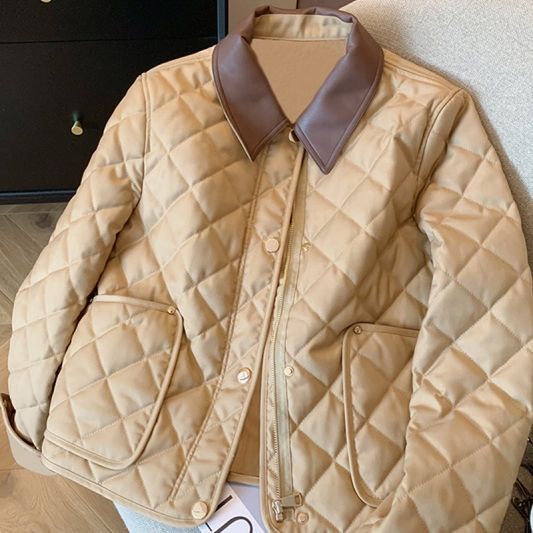 Áo Khoác Kaki Da Chắp Vải cotton Dáng Rộng Chắp Vá Đính Kim Cương Kiểu retro Thời Trang Thu Đông 2023