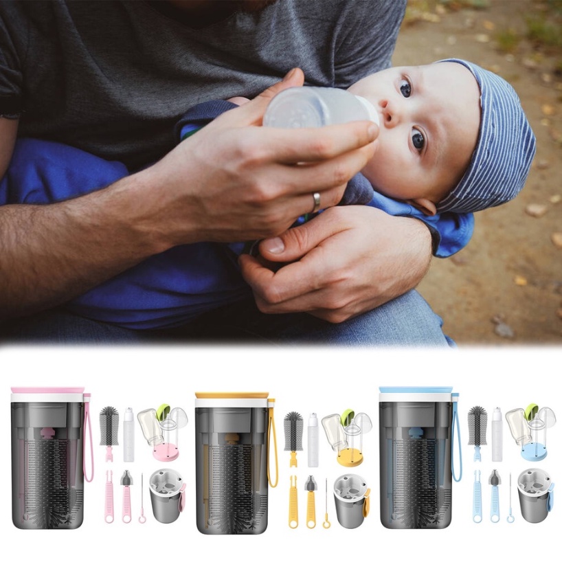 Set Cọ Rửa Bình Sữa 6 Trong 1 Bằng Silicon Đa Năng Có Giác Hút Tiện Dụng Mang Theo Du Lịch