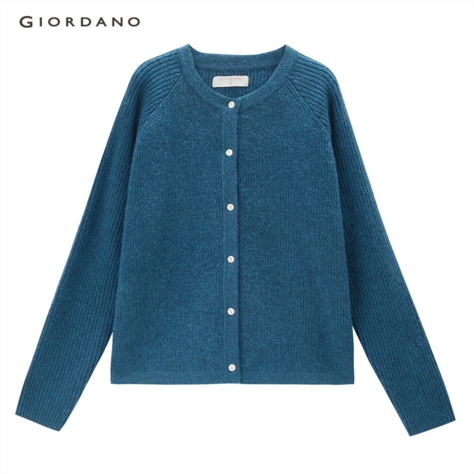 GIORDANO WOMEN Chunky raglan sleeve crewneck loose cardigan 13353781