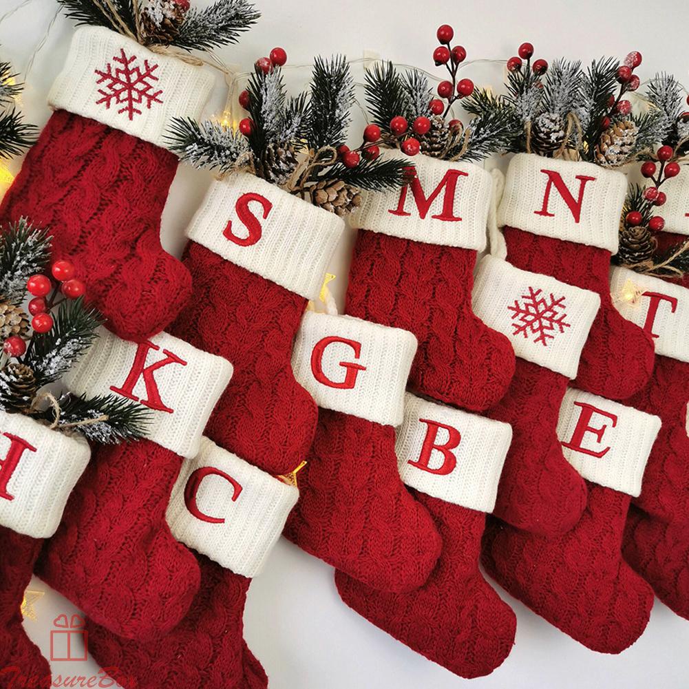 Fashionable Christmas Stockings with Red Snowflakes and Alphabet Decoration
