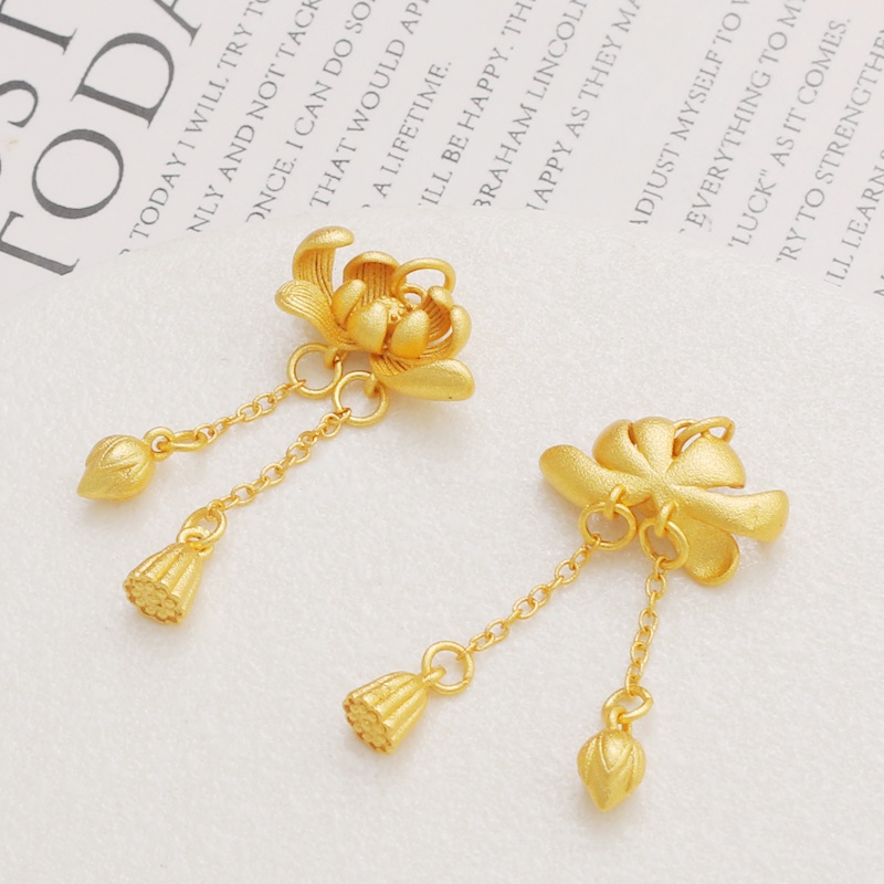 Bông Tai Mạ Vàng 18k Hình Hoa Sen / Lá Sen Màu Sắc Cổ Điển Độc Đáo diy