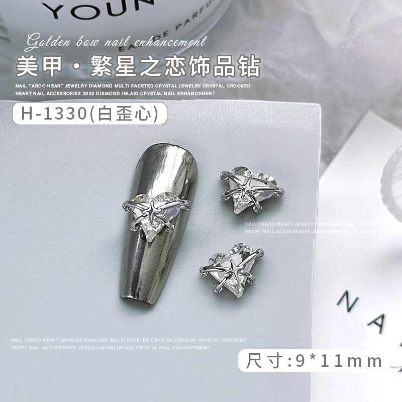 Charm trái tim phối kim loại trang trí móng, phụ kiện nail salon