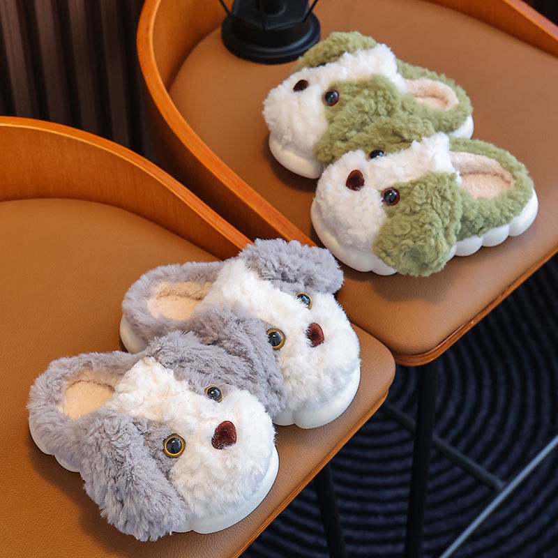 Dép Bông cotton Lót Lông Cừu Đế Dày Giữ Ấm Họa Tiết Chú Cún Dễ Thương Thời Trang 2023 Cho Bé Trai Và Bé Gái