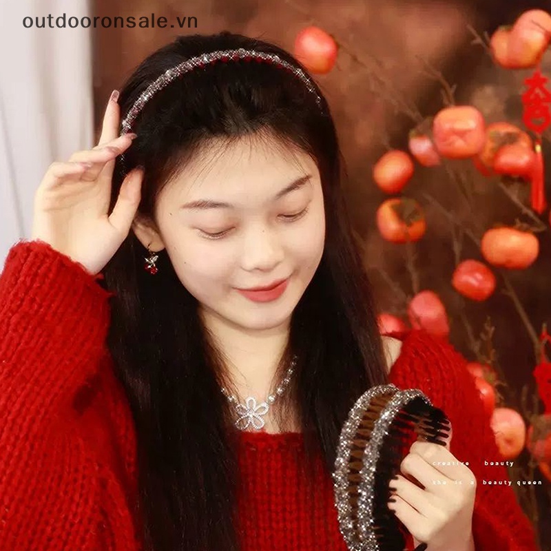 Băng Đô Cài Tóc Màu Trơn Đính Đá Có Răng Chống Trượt Thời Trang Cho Nữ