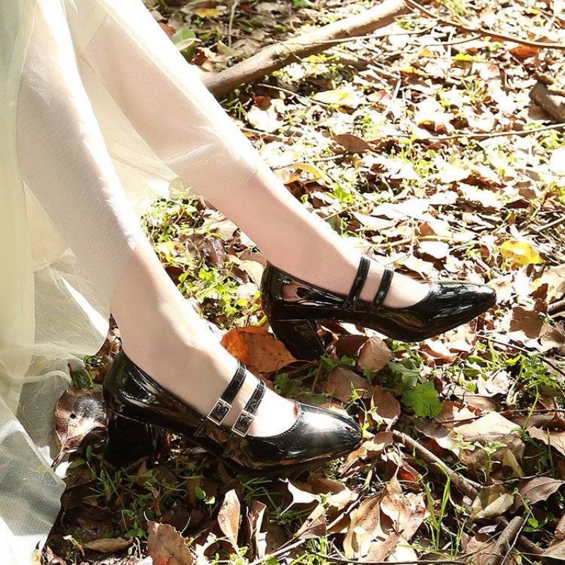 Giày mary jane Đế Cao BằNg Da Bóng Phong CáCh Cổ ĐiểN Có KhóA CàI Cho Nữ