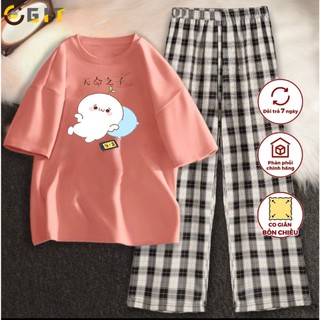 Sả hàng sét bộ mầm lá bỏ game kèm quần kẻ ,sét màu siêu cute-dvgit