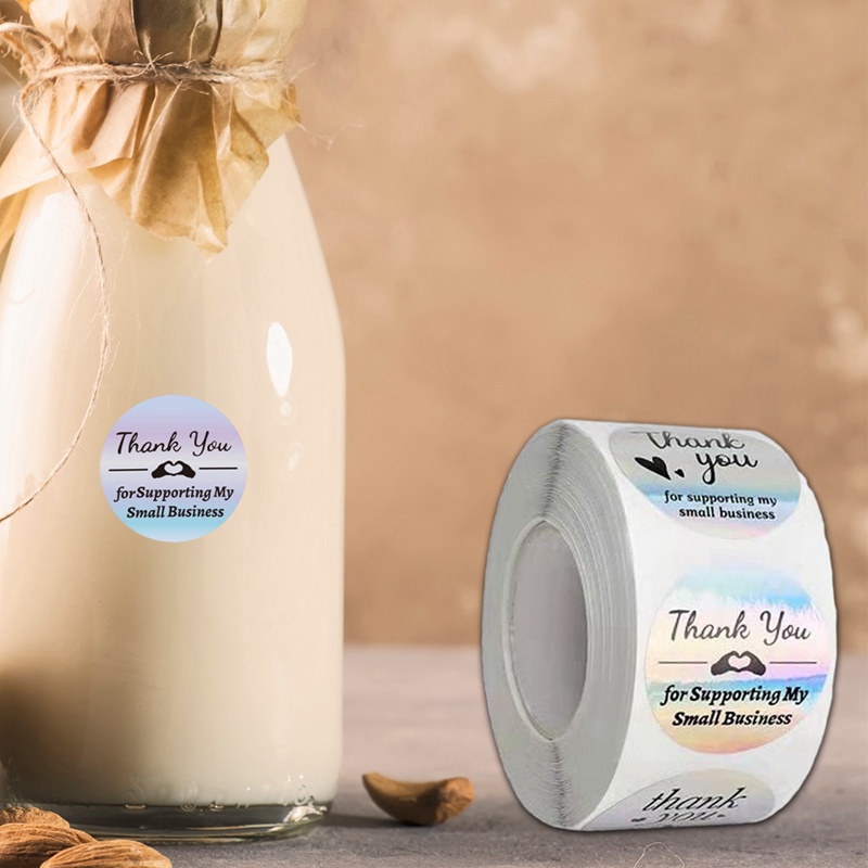 Qjzb1 Cuộn Nhãn Dán Niêm Phong Bao Thư Tự Dính In Chữ thank you Màu laser Cầu Vồng