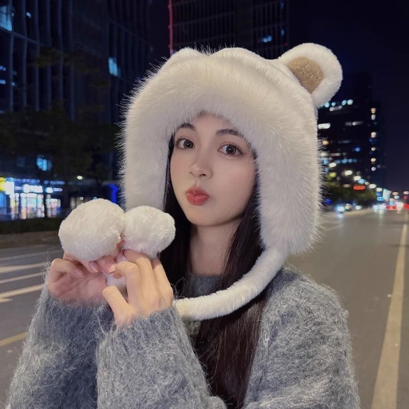 Mũ Tai Gấu Bông Dày Dặn Giữ Ấm Mùa Thu Đông Phong Cách Hàn Quốc Dễ Thương