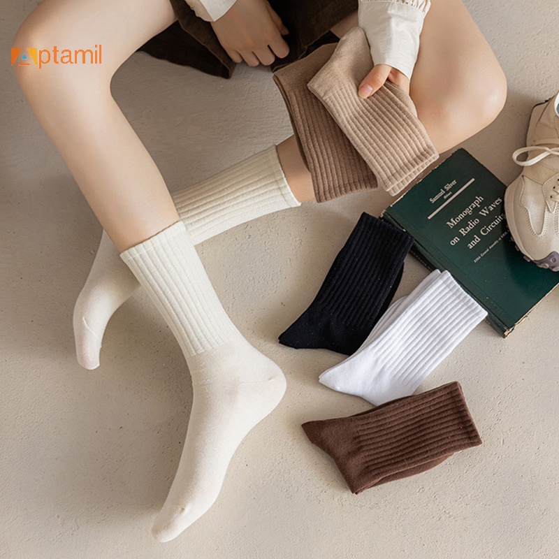 Vớ cotton Cổ Trung Màu Trắng Đen Phong Cách Nhật Bản Hàn Quốc Thiết Kế Cà Phê Cổ Điển Thời Trang Thu Đông Dành Cho Học Sinh Nữ