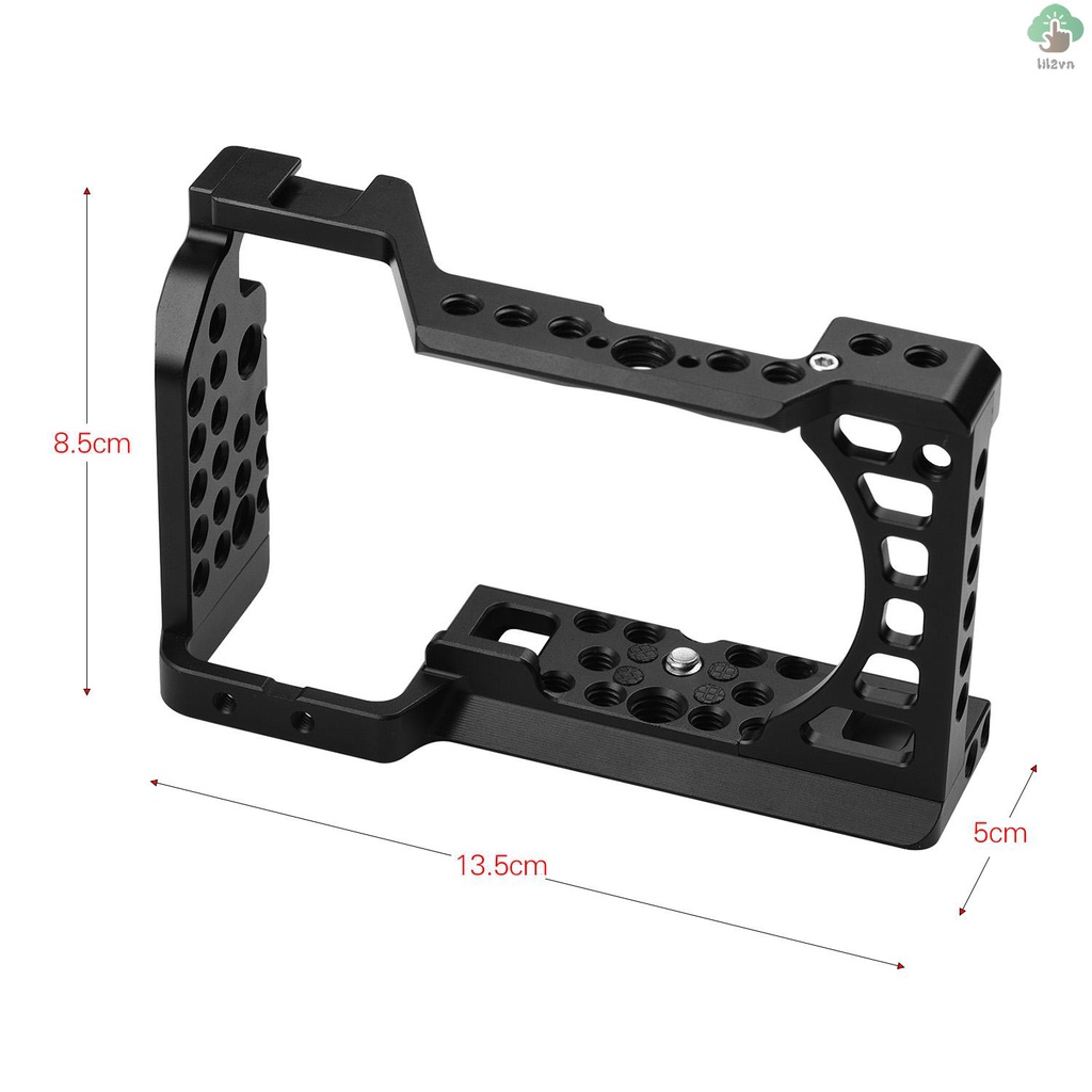 Aluminum Alloy Camera Cage Rig with Cold Shoe Mount ARRI Locating Hole 1/4 3/8 Threaded Holes Replacement for  A6000/A6100/A6300/A6400/A6500 Cameras