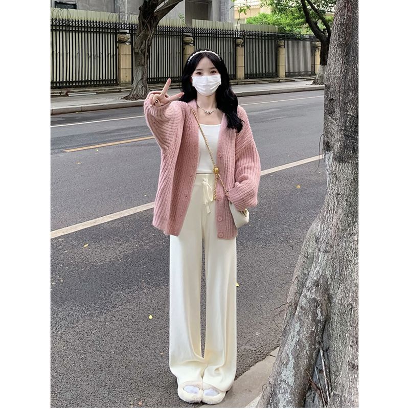 Áo Khoác cardigan Dệt Kim Dáng Rộng + Chân Váy Lưng Cao Phong Cách Thời Trang Thu Đông Hàng Mới