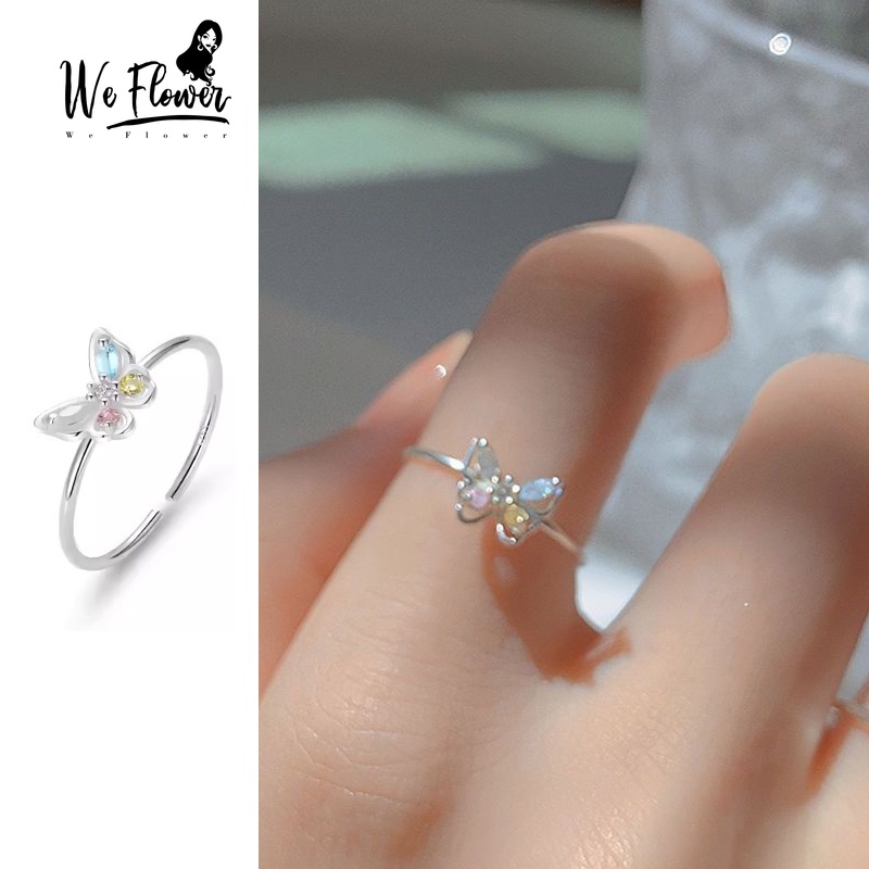 We flower Nhẫn Mạ Bạc 925 Hình Bướm Đính Đá Nhiều Màu Sắc Không Gây Dị Ứng Cho Nữ