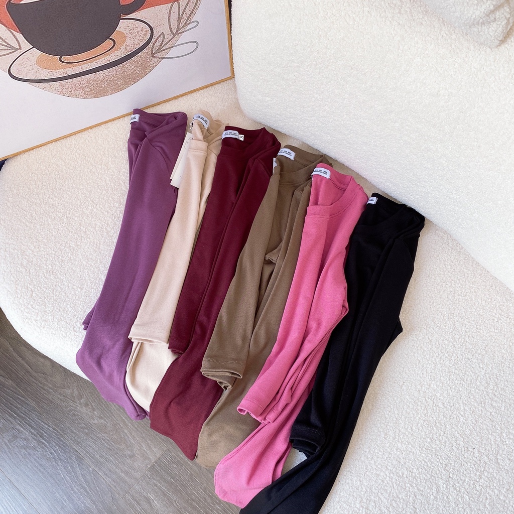 Áo croptop cổ tròn tay dài nữ dáng ôm vải thun coton co giãn 4 chiều kiểu basic  body màu đen đẹp CHR278