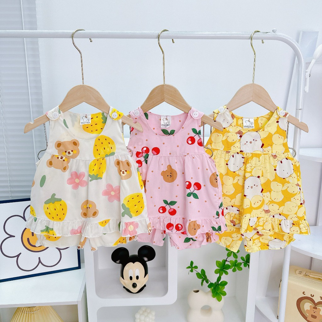 Đồ bộ mặc nhà vải tôn -Mẫu tole cài cúc vai mềm mịn mát kiểu dáng xinh xắn đáng yêu cho Bé Gái - MeGauu