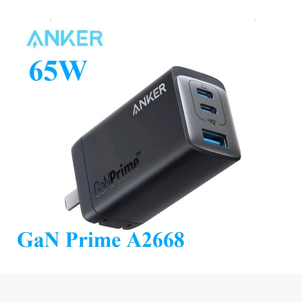 Cốc Sạc nhanh Anker A2668 65W GaN Prime 65w 3 cổng ( 2C - 1A ) Bảo hành 12 Tháng