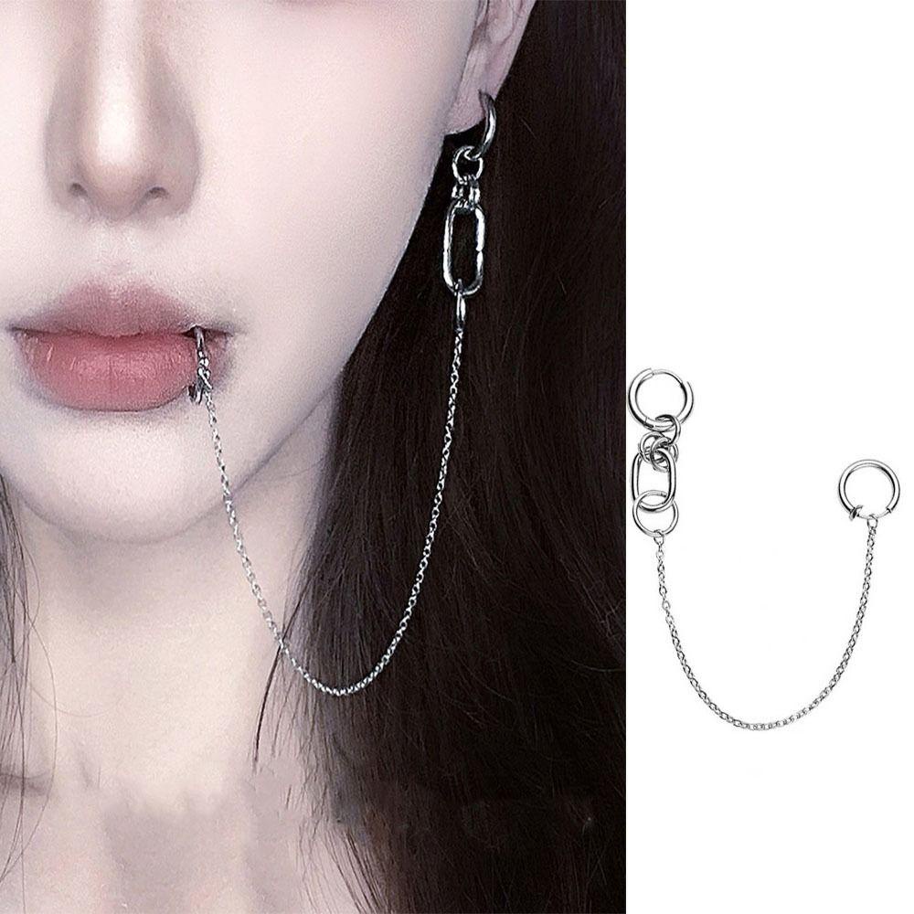 Yveta Khuyên Tai Kim Loại Xỏ Môi Dạng Chuỗi Dài Không Cần Xỏ Lỗ Phong Cách Punk Cá Tính Dành Cho Nữ
