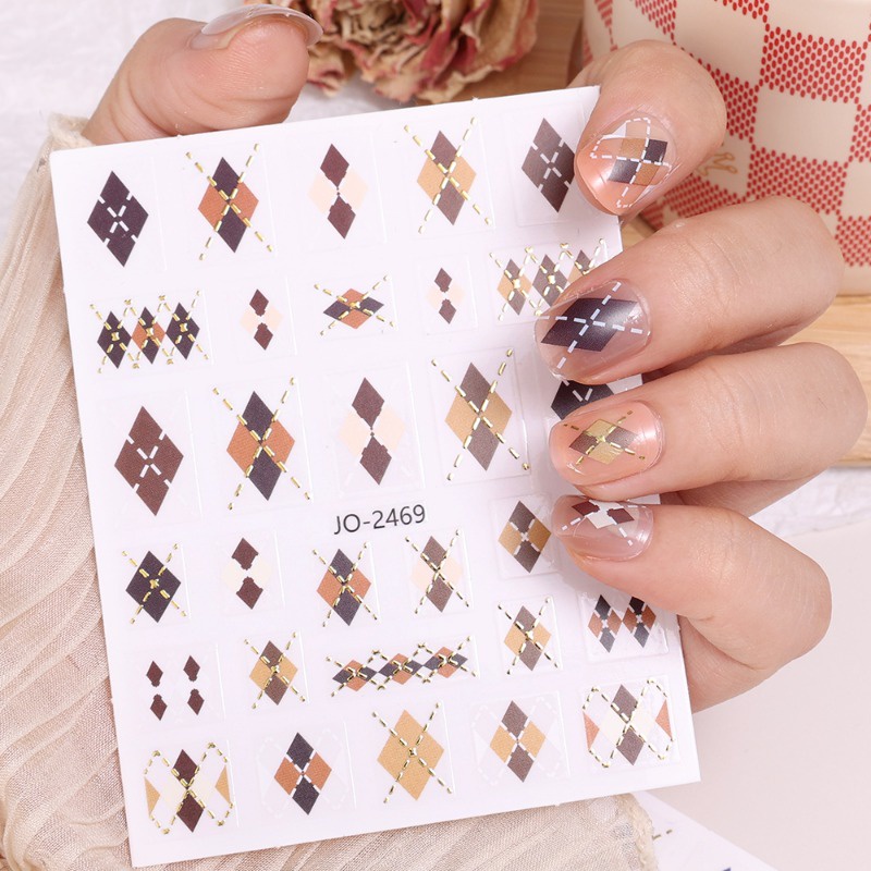 Miếng Dán Móng Tay Họa Tiết Hình Học 3d Phong Cách Tối Giản Thanh Lịch / Miếng Dán Móng Tay Hình Thoi Dập Nổi Mùa Thu Đông