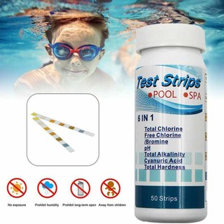 6in1 Water Test Strip Swimming Pool Cyanuric Acid Alkalinity Chlorine Bromine PH Spa