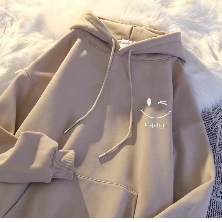 Áo hoodie cashmere Dày Dáng Rộng In Hình Mặt Cười Vui Nhộn Thời Trang Cho Cặp Đôi
