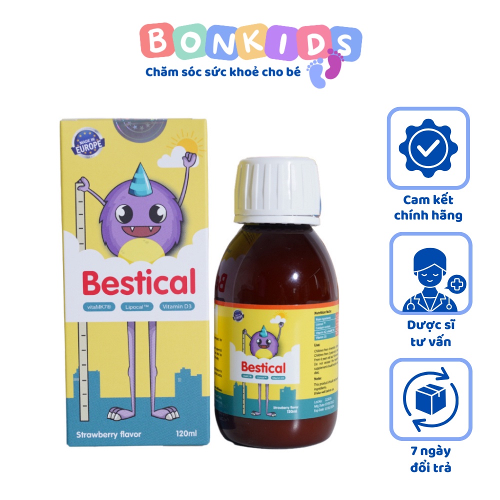 Bestical Canxi sinh học cho bé, giúp tăng chiều cao, bổ sung vitamin D3 K2, xương và răng chắc khoẻ 120ml