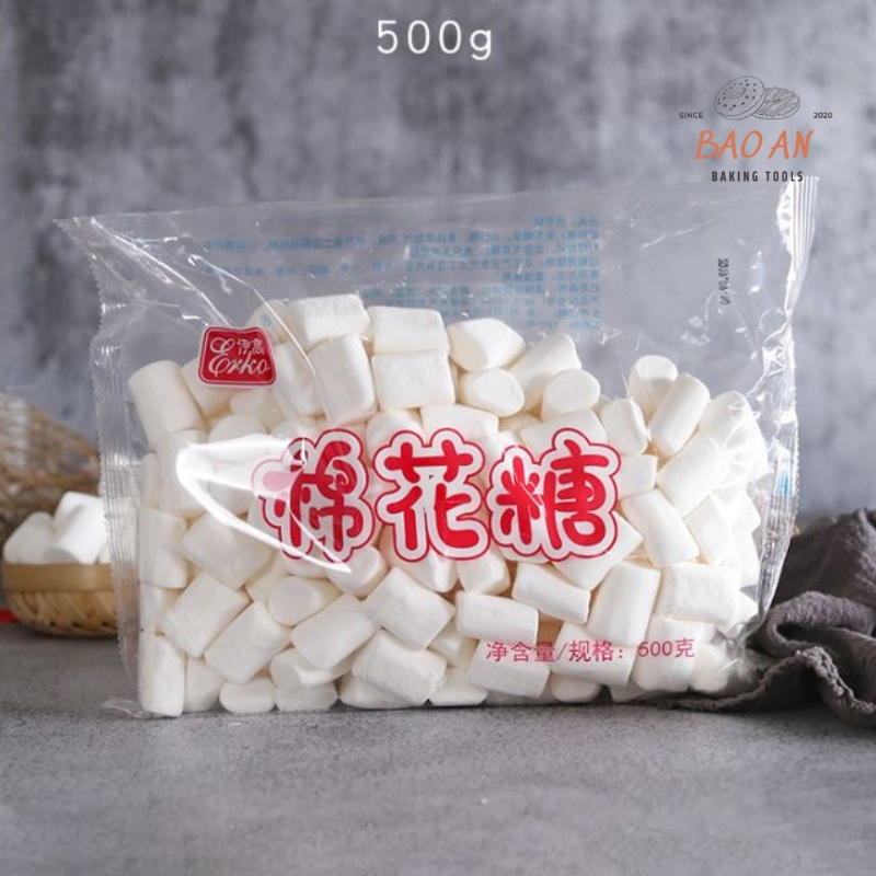 Marshmallow, kẹo bấc trắng, kẹo bông gòn Erko giảm đường làm bánh Nougat gói 500gram