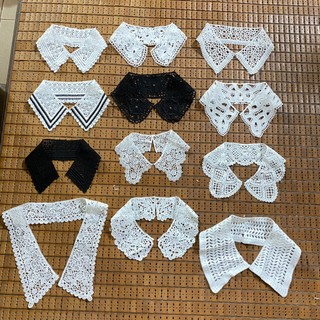 Cổ áo + lá cổ ren màu đen trắng phù hợp làm áo, váy dáng cổ đức vong cổ khoảng 36 đến 40cm