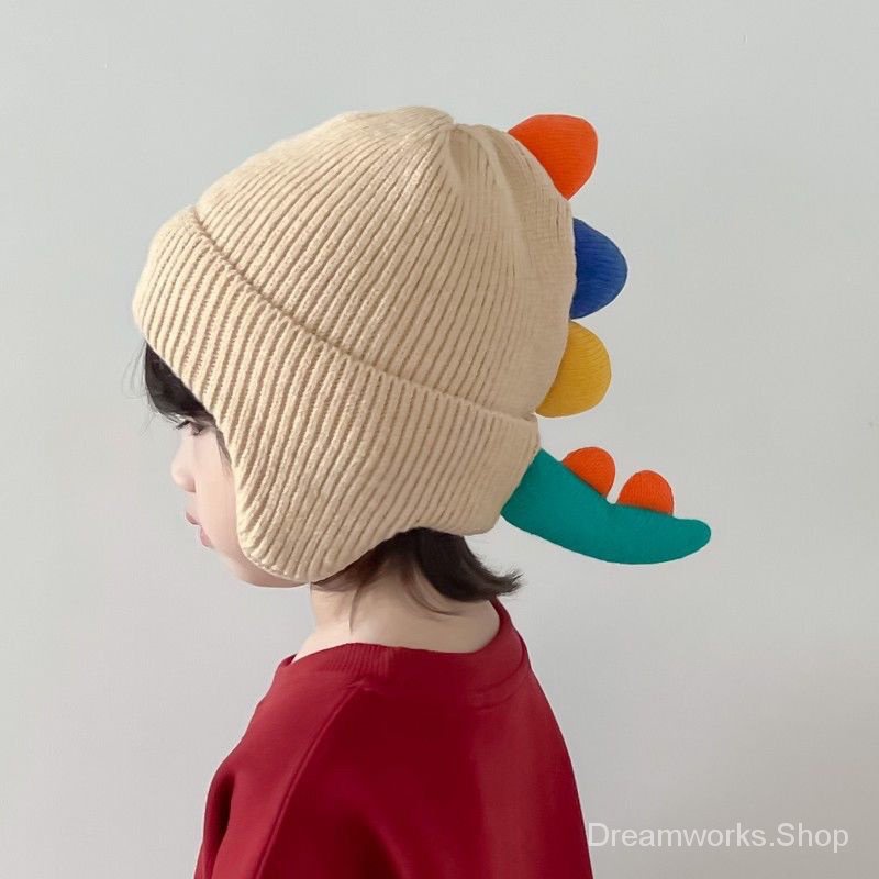 Mũ Len Dệt Kim Giữ Ấm Tai Hình Khủng Long Hoạt Hình Cho Bé Trai Và Bé Gái t7a2