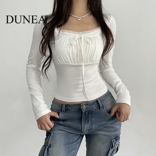 DUNEA Áo Croptop Cổ Vuông Cột Dây Thời Trang Quyến Rũ Cho Nữ