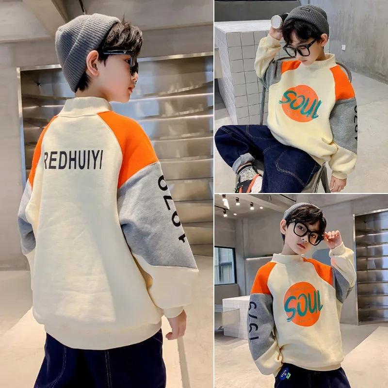 Áo sweater Tay Dài Đệm Nhung Dày Giữ Ấm Mùa Thu Và Mùa Đông Kiểu Mới Dành Cho Bé Trai 5-16 Tuổi