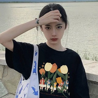Áo thun nữ form rộng Guguno cotton cổ tròn in basic (A)