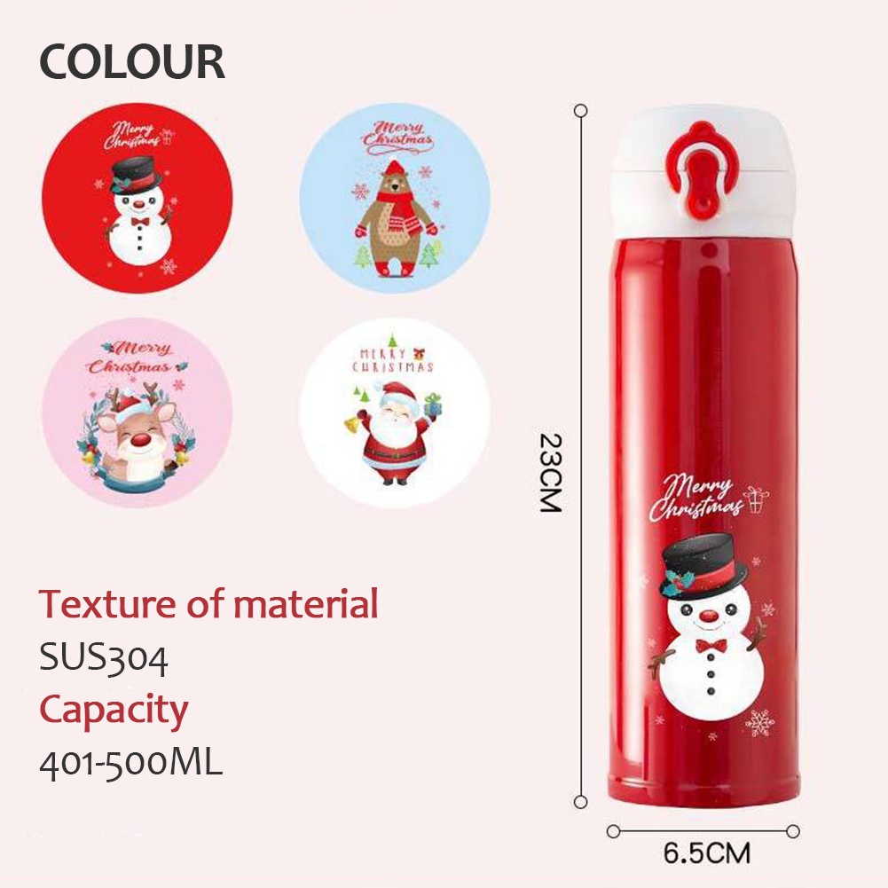 Cốc giữ nhiệt Giáng sinh 500ml Chai nước chân không bằng thép không gỉ có nắp Nai sừng tấm Santa Thermos Cup Quà tặng Giáng sinh Trang trí Giáng sinh Quà tặng năm mới