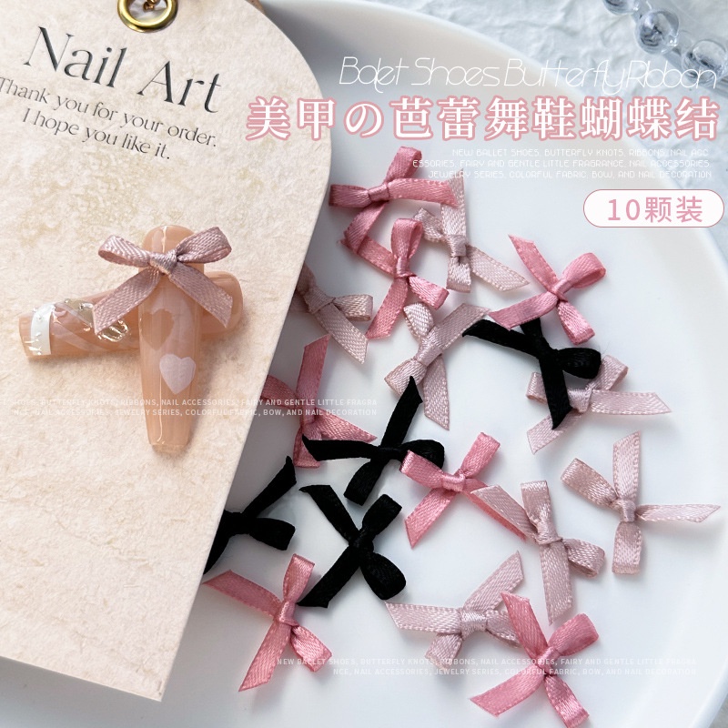 Set 10 Phụ Kiện Trang Trí Móng Tay Nghệ Thuật Vải Ren Đính Nơ Phong Cách Mới Màu Hồng nude Bán Chạy