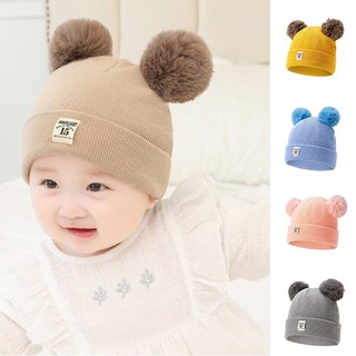 Mũ 2 quả bông mũ len 2 qủa bông kèm khăn quàng cổ cho bé từ 6 tháng-3 tuổi