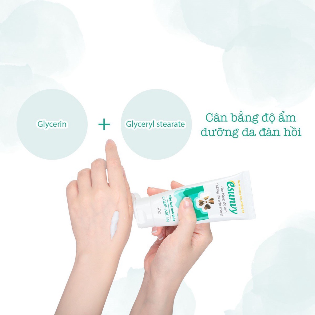 Kem Dưỡng Ẩm, Chống Nẻ Esunvy Tăng Cường Độ Ẩm, Dưỡng Da Mặt, Da Tay, Làm Mềm Da An Toàn Dịu Nhẹ Tuýp 50g TMP012