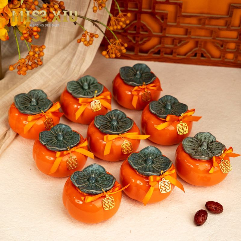 Tiktok hot# MISSXIU wedding wedding candy box Persimmon Ruyi ceramic candy can engagement Persimmon can ornaments gift box 10.5HHL