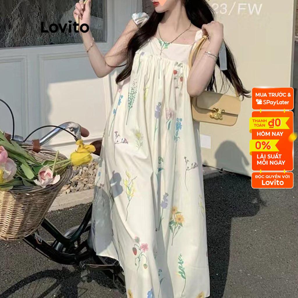 Đầm Lovito không tay họa tiết hoa xếp nếp phong cách Boho cho nữ LNE05059 (nhiều màu sắc)
