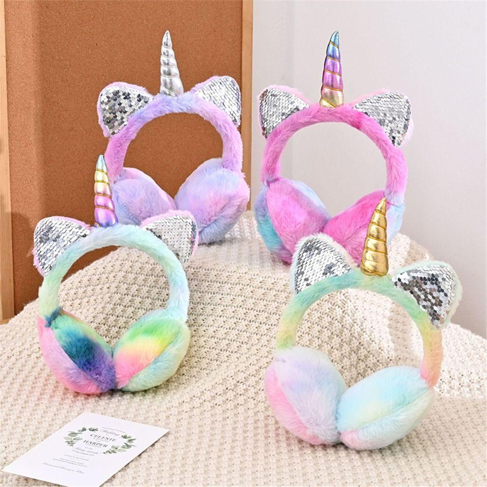 Topbeauty 1 Nút Bịt Tai Phủ Lông Mềm Mại Hình Kỳ Lân Giữ Ấm Mùa Đông Cho Bé Gái