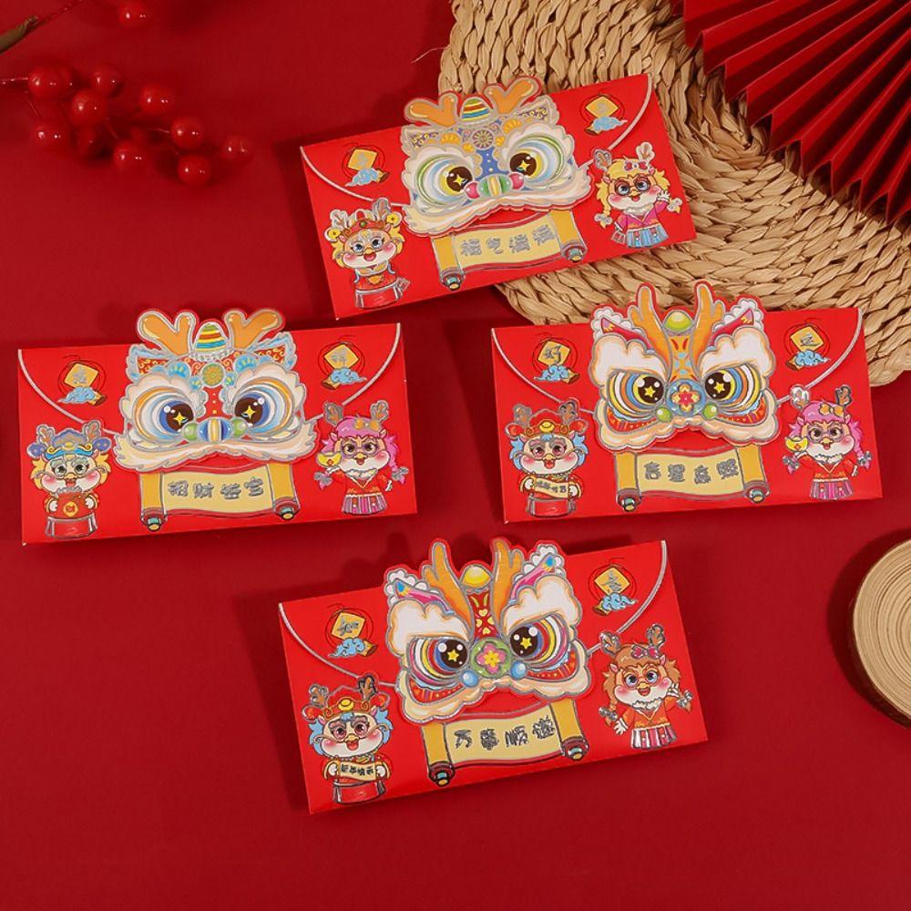 Set 4 Bao Lì Xì Năm Mới Hình Đầu Sư Tử Ba Chiều Sáng Tạo